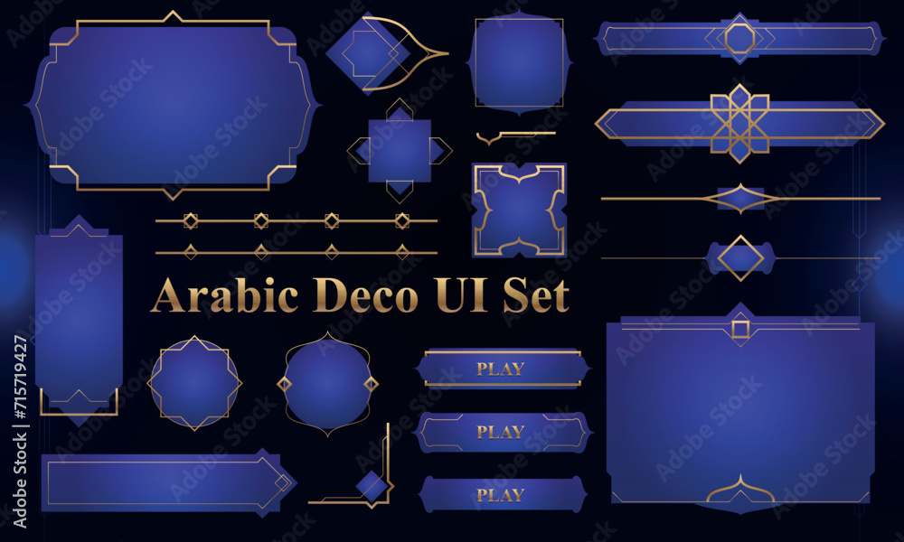 Sticker set of art deco modern user interface elements. fantasy magic hud with arabian elements. template fo