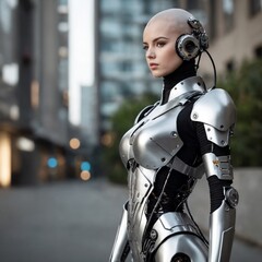 Fototapeta na wymiar Android Cyber Robotic Woman Portrait 