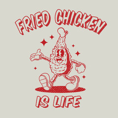 fried chicken retro cartoon colorless