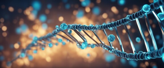 3d illustration of rotating DNA glowing molecule on blue background