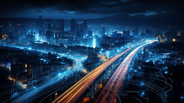 Busy expressway with heavy traffic, vital infrastructure in bustling megalopolis