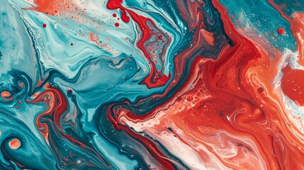 Obraz premium Colorful abstract liquid marble texture, fluid art. Very nice abstract teal red design swirl background.