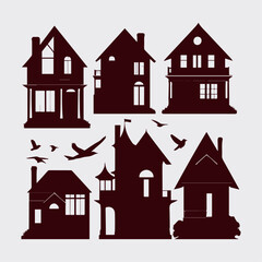 collection of silhouette house design vector