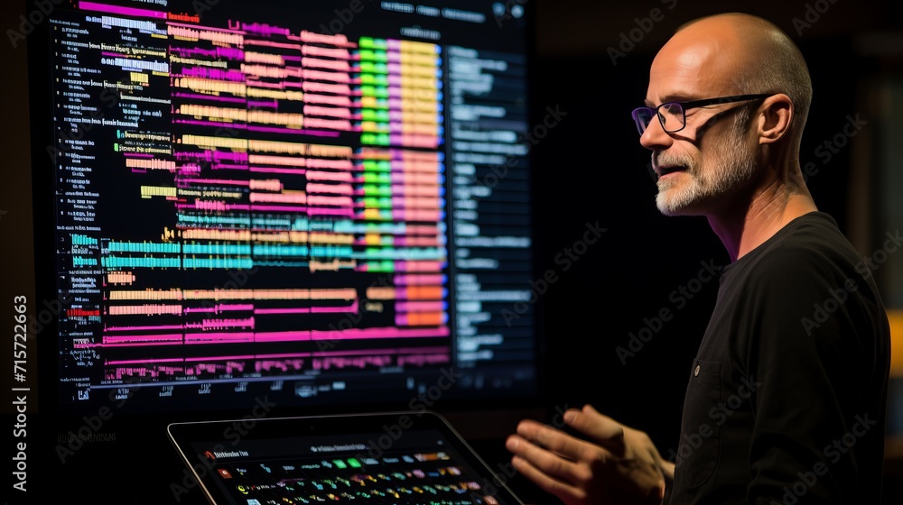 Wall mural cutting edge software developer presenting groundbreaking app at technology conference