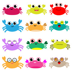 Set of cute cartoon crabs