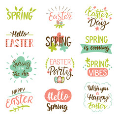 Happy easter lettering. Spring festive holidays calligraphy elements collection. Prints for clothes or postcards, decorative neoteric vector set