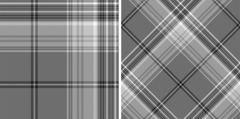 Set black and white check plaid seamless vector pattern.