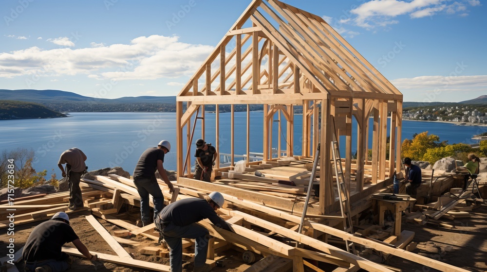 Poster Step by step guide to constructing a beautiful timber frame house with traditional methods