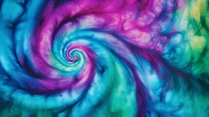 Swirl or Spiral pattern tie dye fabric in blue, green and magenta tones. - obrazy, fototapety, plakaty