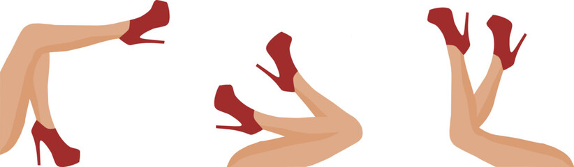 Vektor Silhouetten Erotik Set lange Beine - Frau mit sexy Beinen und High Heels - Posing 
