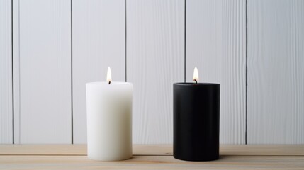 Fototapeta na wymiar Black Candles Burning for Perfect Ambiance. Captivating Decoration for Mindful Relaxation