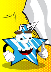 Star pointing at the viewer with his hand. Funny and cute cartoon character, with anthropomorphic face.