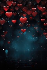 Obraz premium Red Hearts Overflow on Dark Canvas: Three-Dimensional Array on Black Background - Valentine's Day Concept