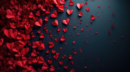 Red Hearts Overflow on Dark Canvas: Three-Dimensional Array on Black Background - Valentine's Day Concept