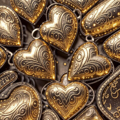 Seamless glittery gold hearts patterned - generated by ai