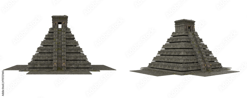 Poster isolated 3d illustration of an aztec pyramid from the ancient mexican civilization seen from two ang