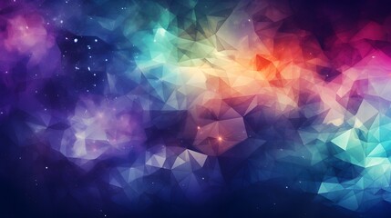 Triangle based colorful galaxy feel abstract background. Composition of triangles with an crystal, network feel. - obrazy, fototapety, plakaty