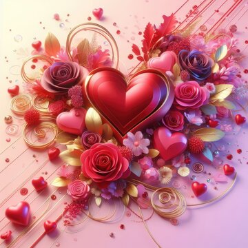 Happy Valentine's Day Greeting Card 3d realistic style. The concept for a Valentines Day February 14 holiday banner
