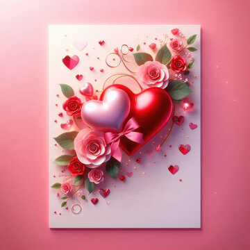 Happy Valentine's Day Greeting Card 3d realistic style. The concept for a Valentines Day February 14 holiday banner
