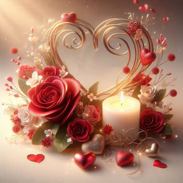 Happy Valentine's Day Greeting Card 3d realistic style. The concept for a Valentines Day February 14 holiday banner
