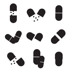 Pills, icons set. capsule icon. vector