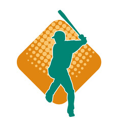 Silhouette of a male baseball batter player in action pose. Silhouette of a man athlete playing baseball sport as a batter.