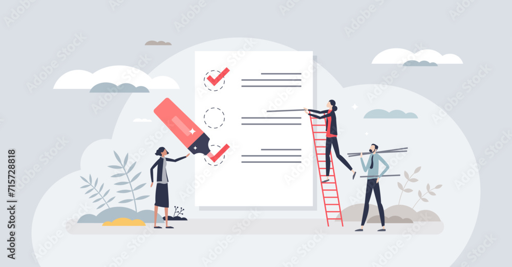 Poster to do list as checklist with work agenda and tasks tiny person concept. schedule report with success