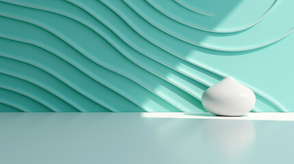 abstract vase with sunlight and white floor with aqua color background, line background, 3d scene, 3d background, abstract background, 3d render, generate ai