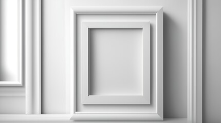 A square white frame placed on a table alongside a plant, serving as a mockup template.