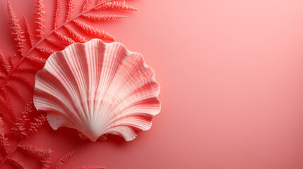 beautiful seashell on a pink background with space for text.