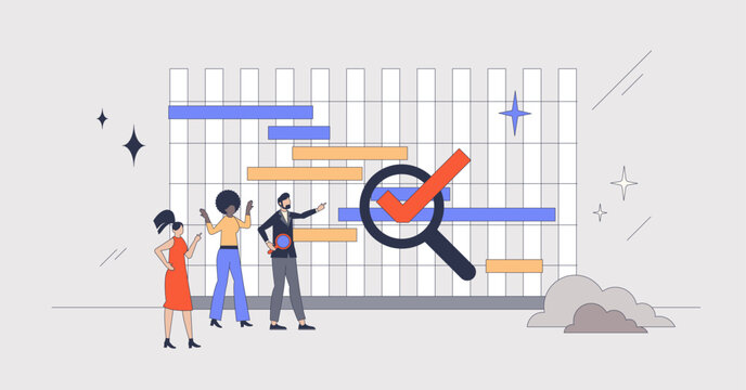 Gantt chart as effective time management framework retro tiny person concept. Business project planning with work task organization and productive strategy vector illustration. Efficient process tool