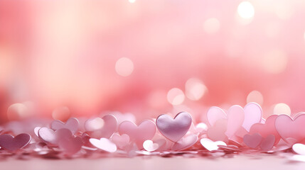Background with pink hearts and sparkles, Valentine's day	