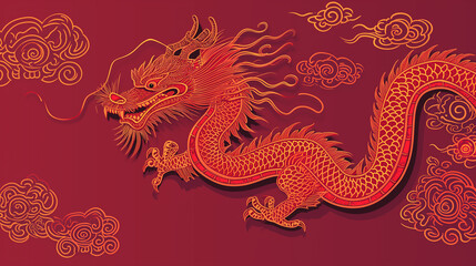 Chinese New Year dragon on red background. Vector illustration for your design