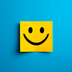 Yellow square smiley face on blue background