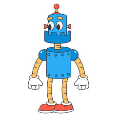 Robot cute cartoon retro vector character isolated on white background.