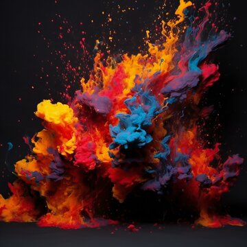 Colorful paint explosion isolated on black background © Glimmering