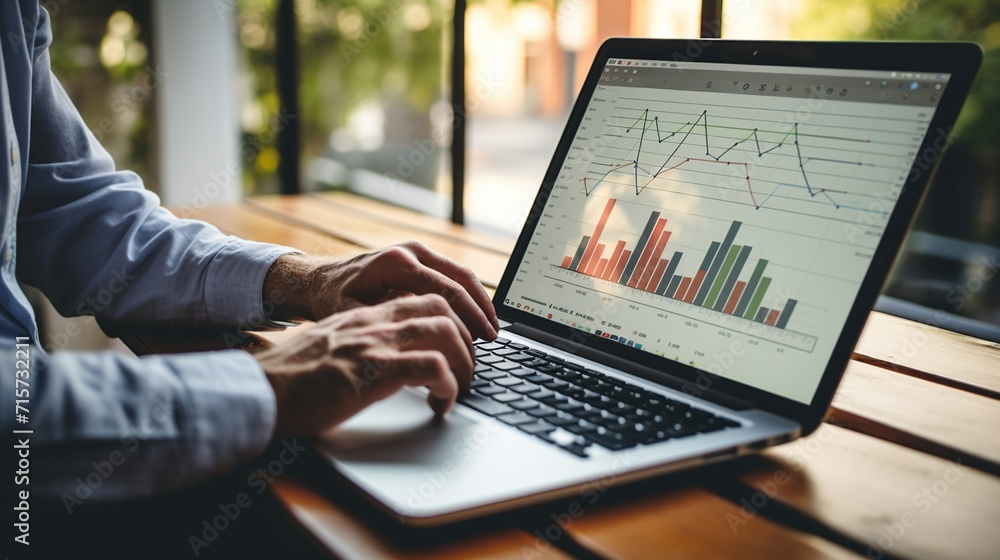 Aufkleber hand men using laptop for data analysis, business finance with graph chart report. financial graph o