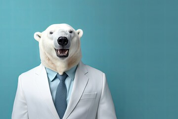 animal polar bear wild animal concept Anthromophic friendly bear wearing suite formal business suit...