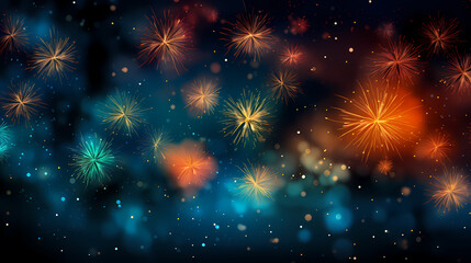 Naklejka premium Beautiful fireworks background at night for holiday decoration