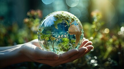 green friendly eco Hands of business people Embracing Green Globe.Protecting Planet Together.Environment Earth Day. Responsibility for the environment. Ecosystem and Organization Development ESG csr