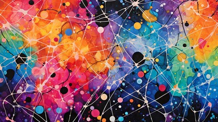 Fototapeta na wymiar A colorful multi-hue splatter pattern on a black canvas