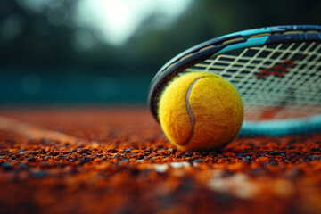 tennis ball and racket on court
