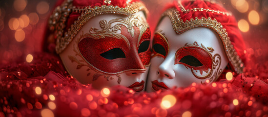 venetian carnival mask on red background 