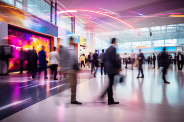 Blurred Motion of Busy Crowd at a Convention Center