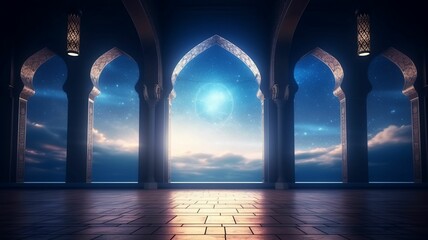 Ramadan Kareem background with  mosque arch.
