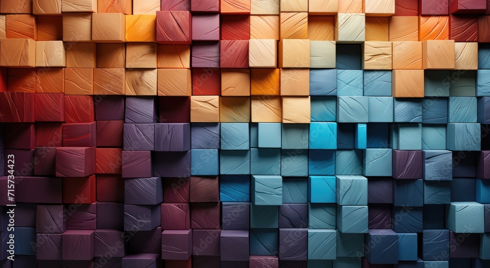 Poster a vibrant and playful display of colorfulness emerges from a wall of patterned cubes adorned with po