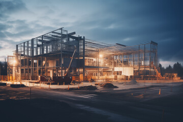 Fototapeta premium Unfinished Cement and Steel Building Construction Site 