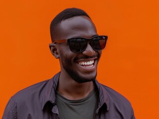 Obraz premium Head Shot of a Laughing Black Man with Sunglasses. Generative AI.