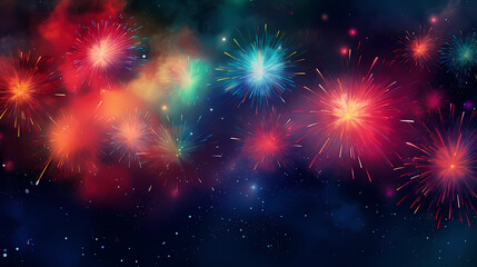 Fototapeta premium Beautiful fireworks background at night for holiday decoration