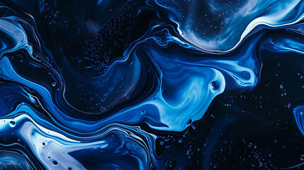 Fluid and Organic Forms Merging in a Modern Dark Blue Art Design Background 